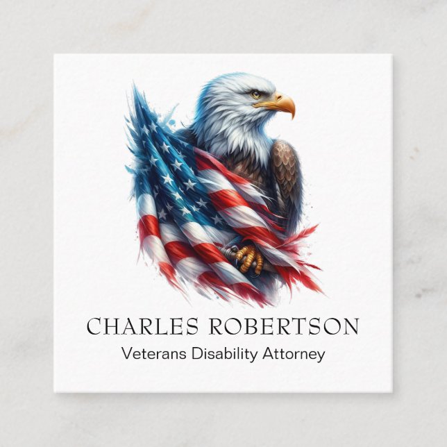 Cartão De Visita Quadrado *~* QR EUA Bandeira Bald Eagle AP16 (Frente)