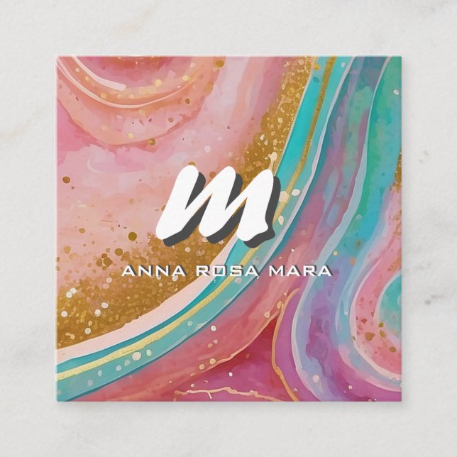 Cartão De Visita Quadrado *~* QR Glitter Modern Abstrato Marble Geode AP93 (Frente)