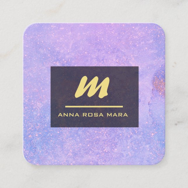 Cartão De Visita Quadrado *~* QR Lavanda branca magenta Dourada inicial AP65 (Frente)