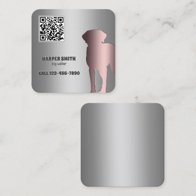 Cartão De Visita Quadrado QR Personalizado de Walker de Cachorro (Frente/Verso)