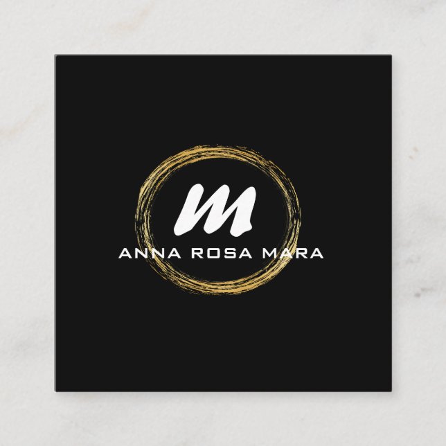 Cartão De Visita Quadrado *~* QR Preto Dourado Branco Dramático Elegante Dra (Frente)