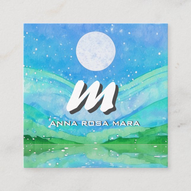 Cartão De Visita Quadrado *~* QR Sky Blue SUN Abstrato Paisagem Natureza AP9 (Frente)