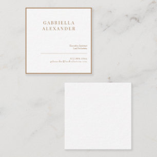 Cartão De Visita Quadrado Quadrado Branco e Dourado Simples e Elegante