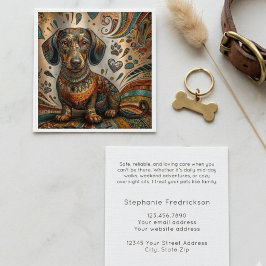 Cartão De Visita Quadrado Quadrado de Cachorro Dachshund de Padrão Boho