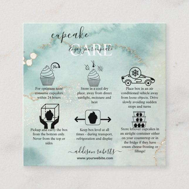 Cartão De Visita Quadrado Quadrado de Cupcake Verde Elegante Moderno (Frente)