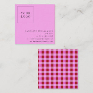 Cartão De Visita Quadrado Quadrado do Logotipo do Xadrez Vermelho Rosa Brilh