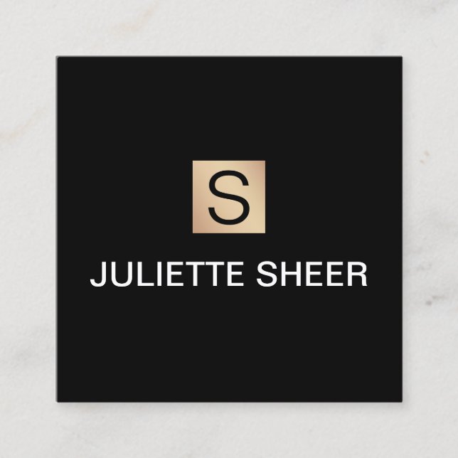 Cartão De Visita Quadrado Quadrado Dourado Monograma Moderno e Preto (Frente)