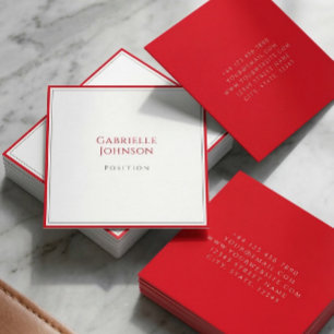 Cartão De Visita Quadrado Quadrado Elegante Vermelho e Branco Minimalista