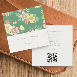 Cartão De Visita Quadrado Quadrado Floral Moderno Boho QR
