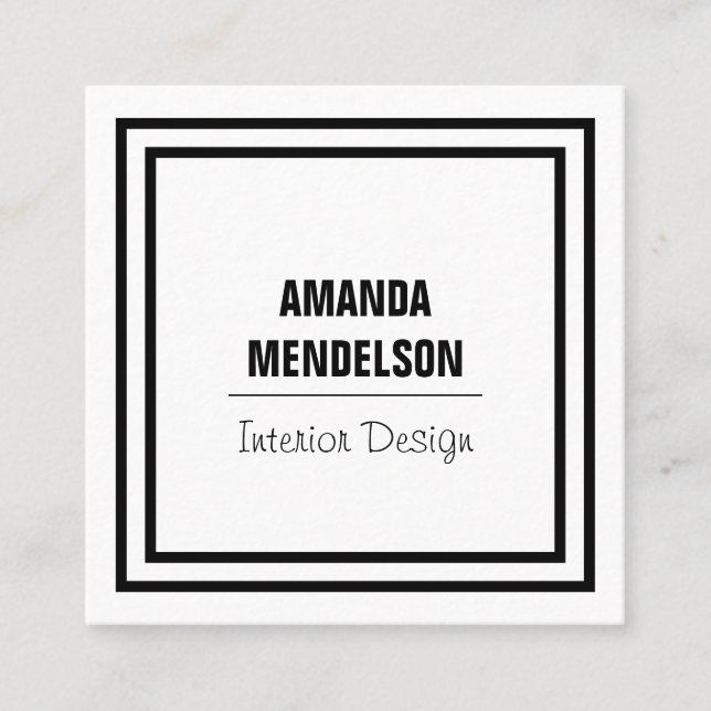 Cartão De Visita Quadrado Quadrado preto e branco (Frente)