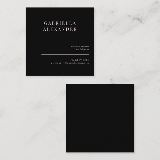 Cartão De Visita Quadrado Quadrado preto e rosa clássico simples (Frente/Verso)