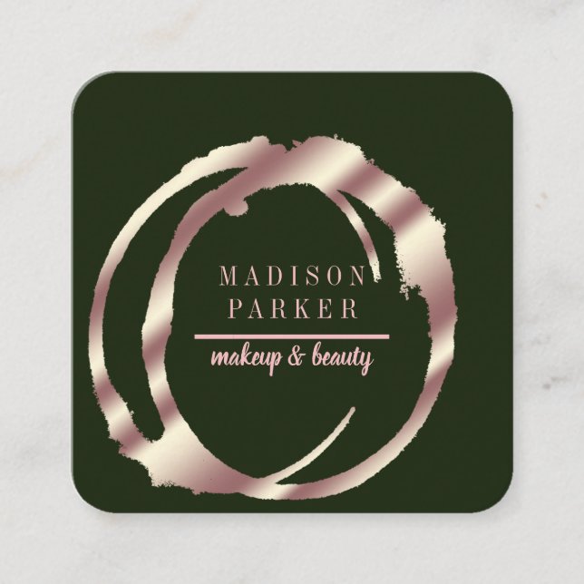 Cartão De Visita Quadrado Quadrado Rosa Dourado do Moderno Faux (Frente)