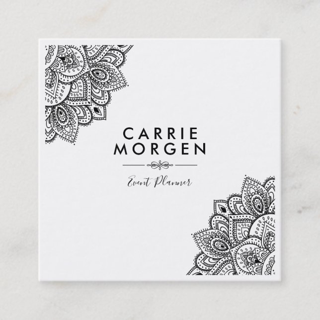Cartão De Visita Quadrado Quadro de Canto Mandal Tribal do Ornamentado Negro (Frente)