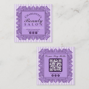Cartão De Visita Quadrado Quadro de Estilo Vintage Roxo para Salão de Beleza