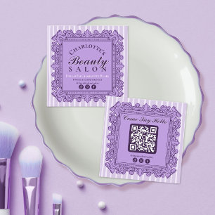 Cartão De Visita Quadrado Quadro de Estilo Vintage Roxo para Salão de Beleza