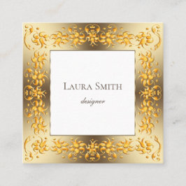 Cartão De Visita Quadrado Quadro dourado floral retro