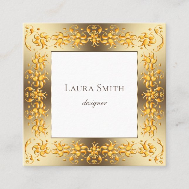 Cartão De Visita Quadrado Quadro dourado floral retro (Frente)