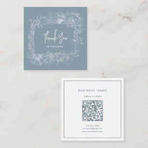 Cartão De Visita Quadrado Quadro Flor Simples Dusty Código QR Azul Obrigado