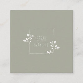 Cartão De Visita Quadrado Quadro Floral desenhado à mão em Sage e Branco
