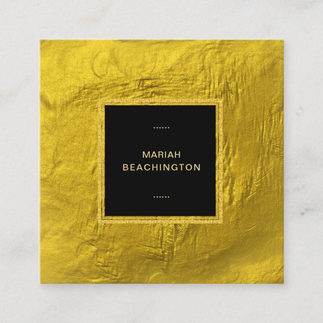 Cartão De Visita Quadrado *~* Quadro preto brilhante Dourado de folha de our (Frente)