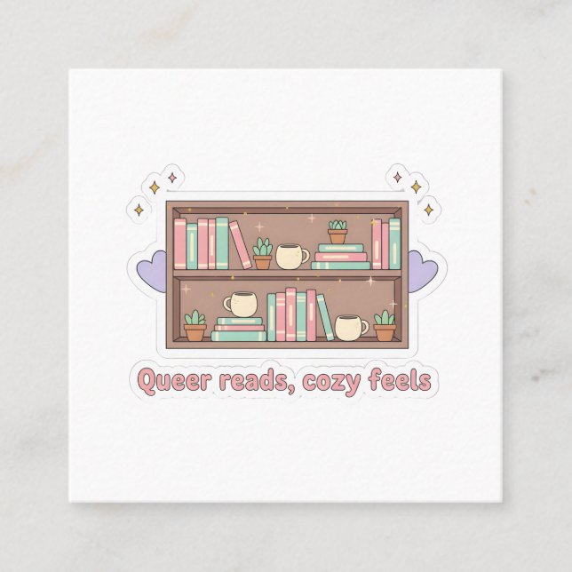 Cartão De Visita Quadrado Queer Reads Cozy Feels – LGBTQ Pride Reading Aesth (Frente)