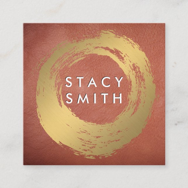 Cartão De Visita Quadrado Quic Faux Dourado Couro Vermelho Bruto (Frente)