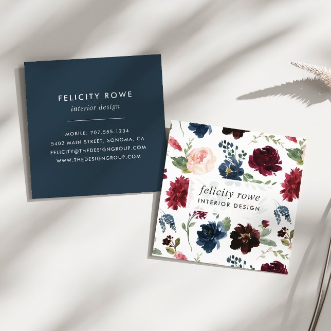 Cartão De Visita Quadrado Radiant Bloom | Padrão Botânico (Criador carregado)