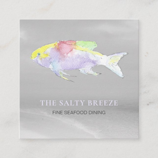 Cartão De Visita Quadrado *~* RAINBOW Fish Beach Silver Sea Jantar  (Frente)