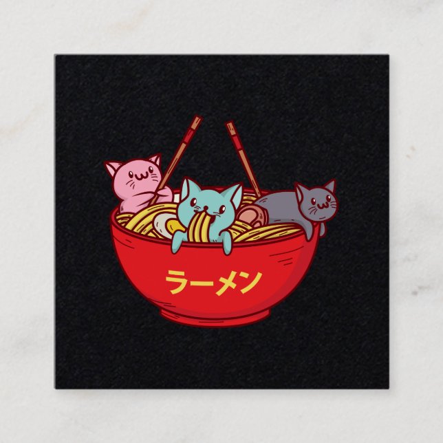 Cartão De Visita Quadrado Ramen japoneses adoráveis engraçados do gato do (Frente)