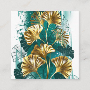 Cartão De Visita Quadrado Ramificação com Ouro deixa Ginko Biloba