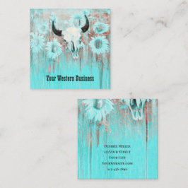 Cartão De Visita Quadrado Rastreio Teal Ocidental Caivota Girassóis Sobre Ma