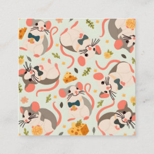 Cartão De Visita Quadrado rato feliz com um bom queijo