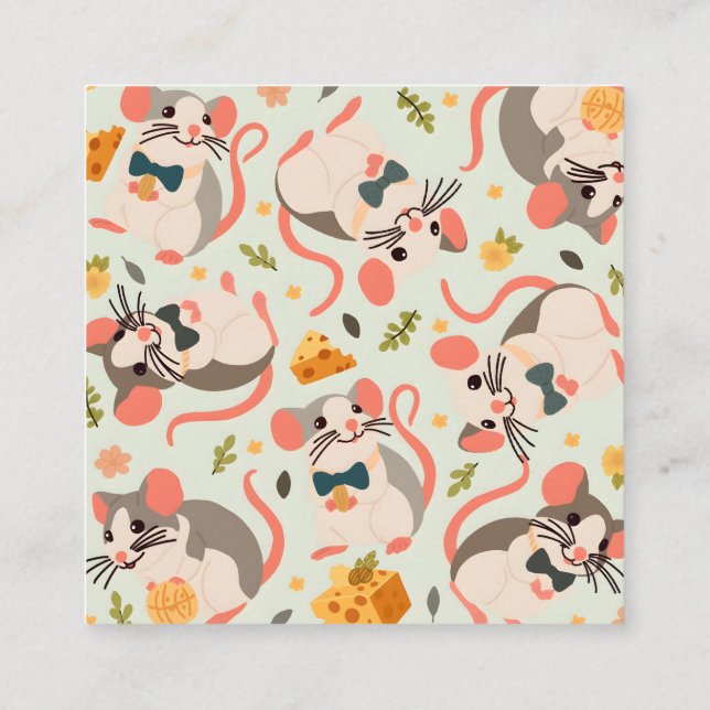 Cartão De Visita Quadrado rato feliz com um bom queijo (Verso)