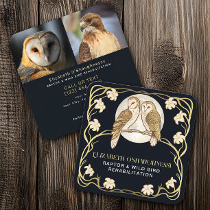 Cartão De Visita Quadrado Reabilitação de Aves Raptores Art Nouveau