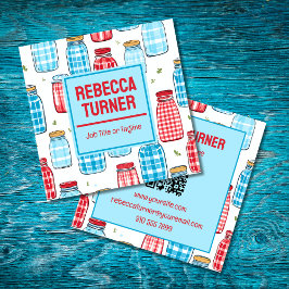 Cartão De Visita Quadrado Red and Blue Mason Jar Pattern, QR Code