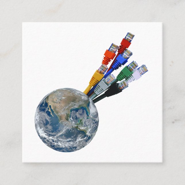 Cartão De Visita Quadrado Rede Ethernet conectada à Terra (Frente)