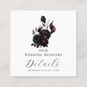 Cartão De Visita Quadrado Registro de Casamento Floral Romântico Sombrio QR