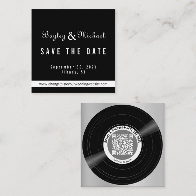 Cartão De Visita Quadrado Registro de vinil Salvar a data da placa de gabine (Frente/Verso)