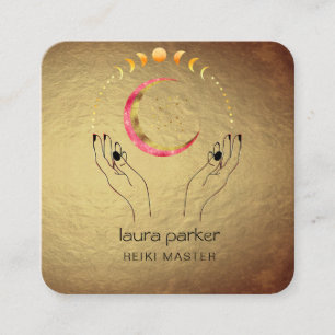 Cartão De Visita Quadrado Reiki Yoga Curando Mãos Crescente Fases da Lua