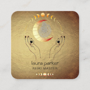 Cartão De Visita Quadrado Reiki Yoga Curando Mãos Crescente Fases da Lua
