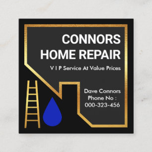 Cartão De Visita Quadrado Reparações do Edifício Dourado do Telhado