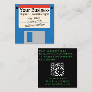 Cartão De Visita Quadrado Reparo de Computador com Disquete Retro Quirky