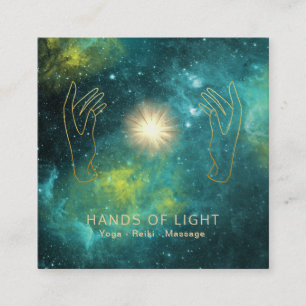 Cartão De Visita Quadrado *~* Reparo de mãos Estrelas e Luzes Cósmicas Uni