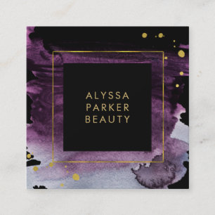 Cartão De Visita Quadrado Respingo da aguarela da ameixa com acentos