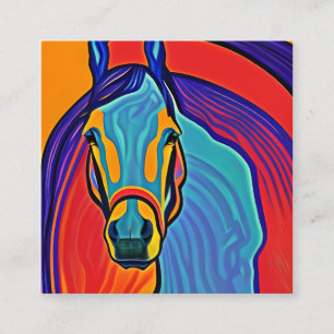 Cartão De Visita Quadrado Retrato da Cabeça de Cavalo Psicodélico
