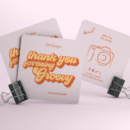 Cartão De Visita Quadrado Retro Groovy Obrigado às mídias sociais