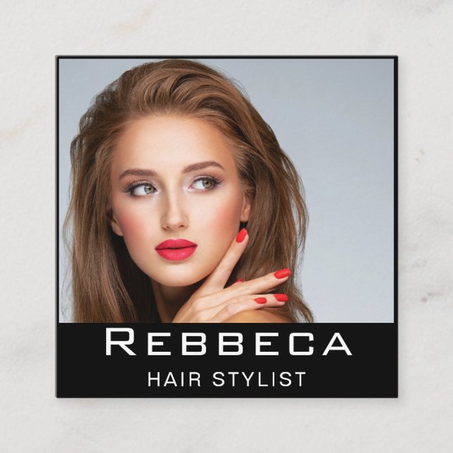 Cartão De Visita Quadrado Retro Personalize Photo Hairdresser (Frente)