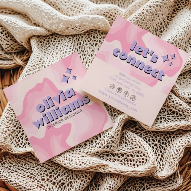 Cartão De Visita Quadrado Retro Soft Pink Purple Groovy Girly Trendy Funky  (Criador carregado)