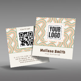 Cartão De Visita Quadrado Retro Wavy Abstract Square QR Code