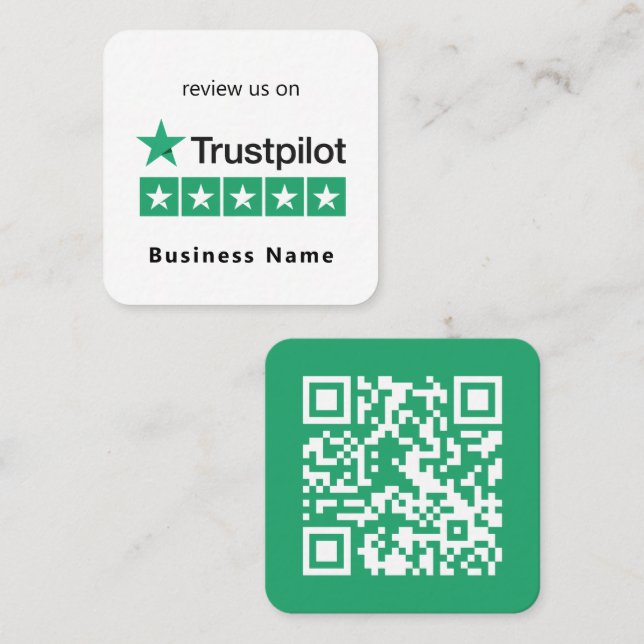 Cartão De Visita Quadrado Revisões do TrustPilot | Código de QR de Negócios  (Frente/Verso)